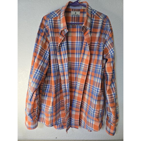 Southern Pines Shirt Mens 2XL Orange Blue Plaid Button Down 100% Cotton Casual - Picture 1 of 10